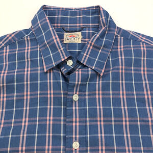 Faherty 16.5 / 35.5 Long Sleeve Cotton Stretch Check Plaid Casual Shirt Blue